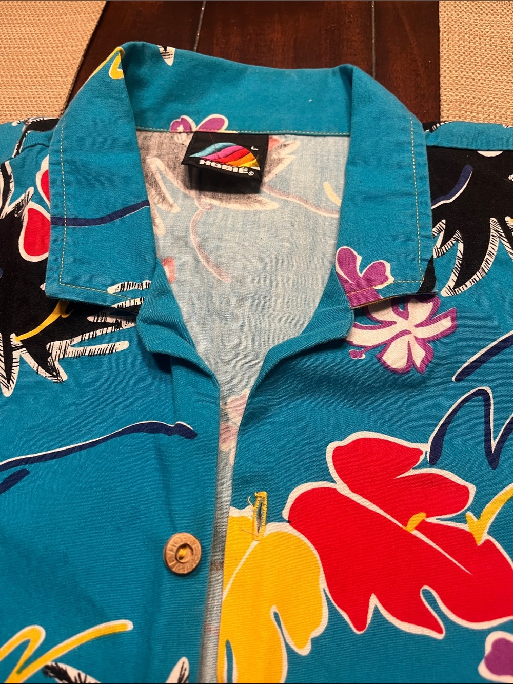 Vintage 1980’s Hobie Blue Tropical Floral Button-Down Shirt - Picture 2 of 7